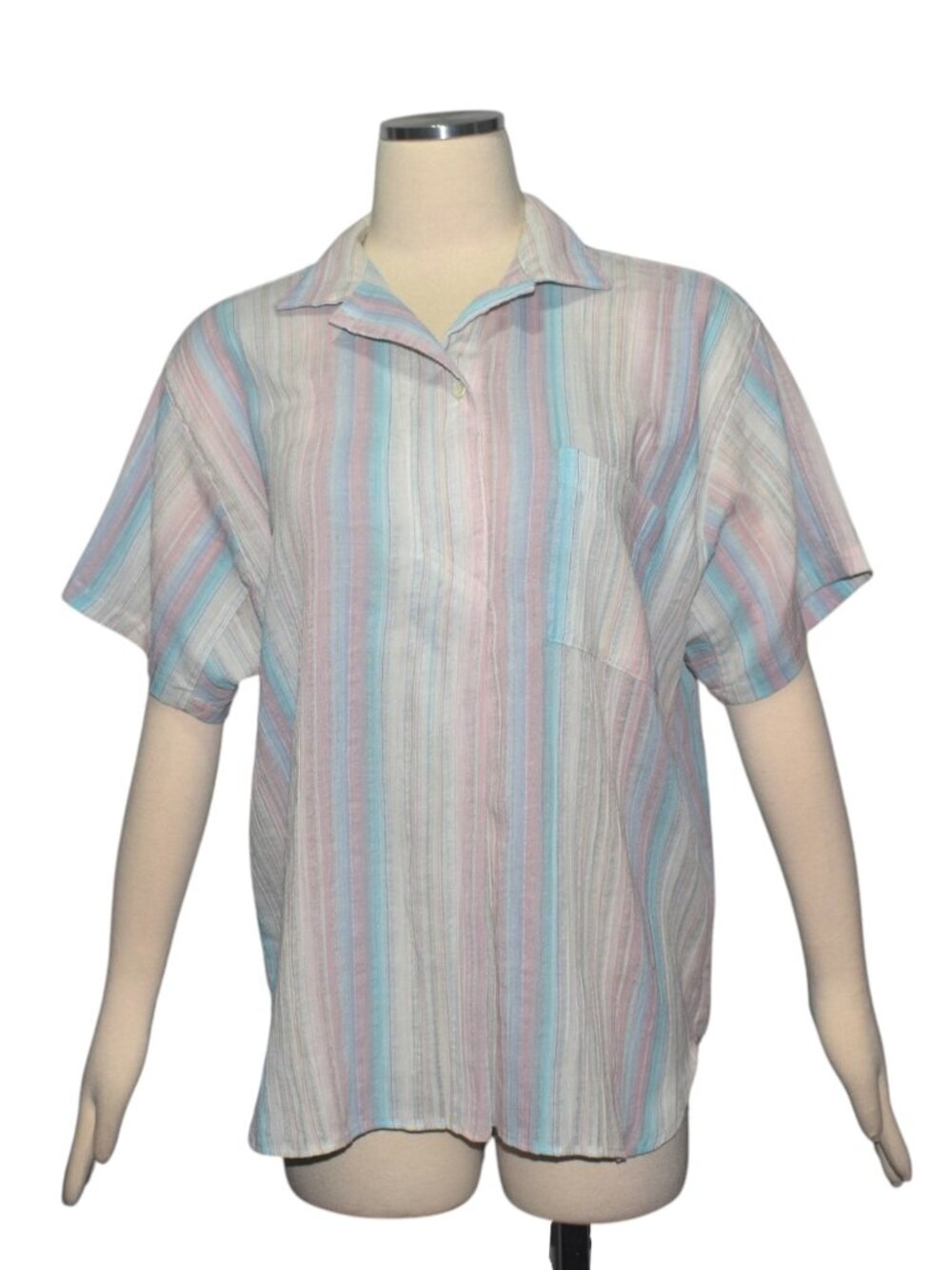 Vintage Levi's Pastel Stripe Cotton Button Front Blouse 80s Short Sleeve Shirt